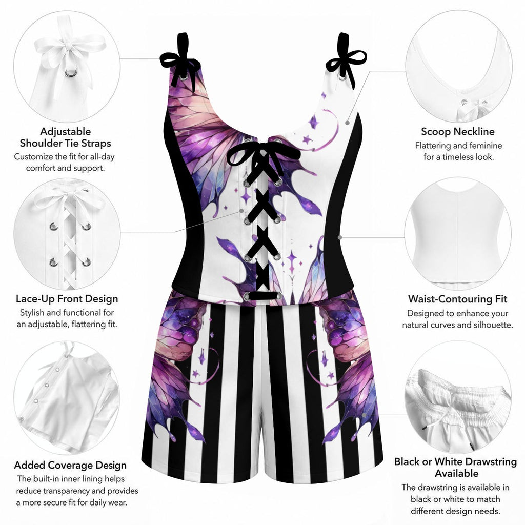 Purple Butterfly Corset Romper Set – Gothic Fairycore Lace-Up Outfit