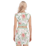 Floral Rose Two Piece Set – Crop Top and Mini Skirt Outfit