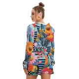Tropical Bloom Women's Micro Fleece Hoodie & Shorts Set | Brush Back Fabric