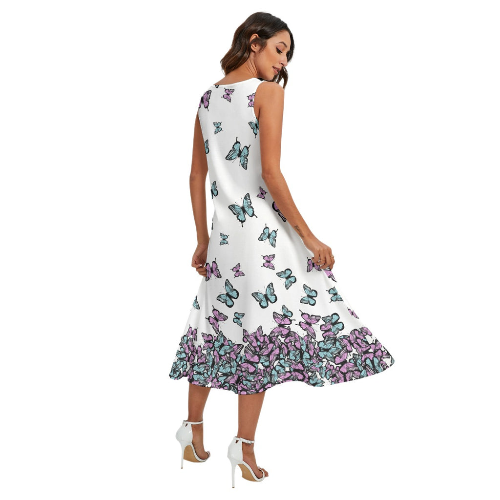 Butterfly Maxi Dress – Sleeveless Pastel Pocket Dress