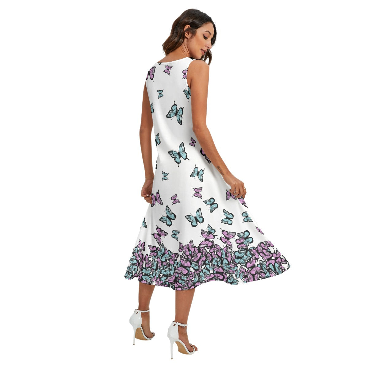 Butterfly Maxi Dress – Sleeveless Pastel Pocket Dress