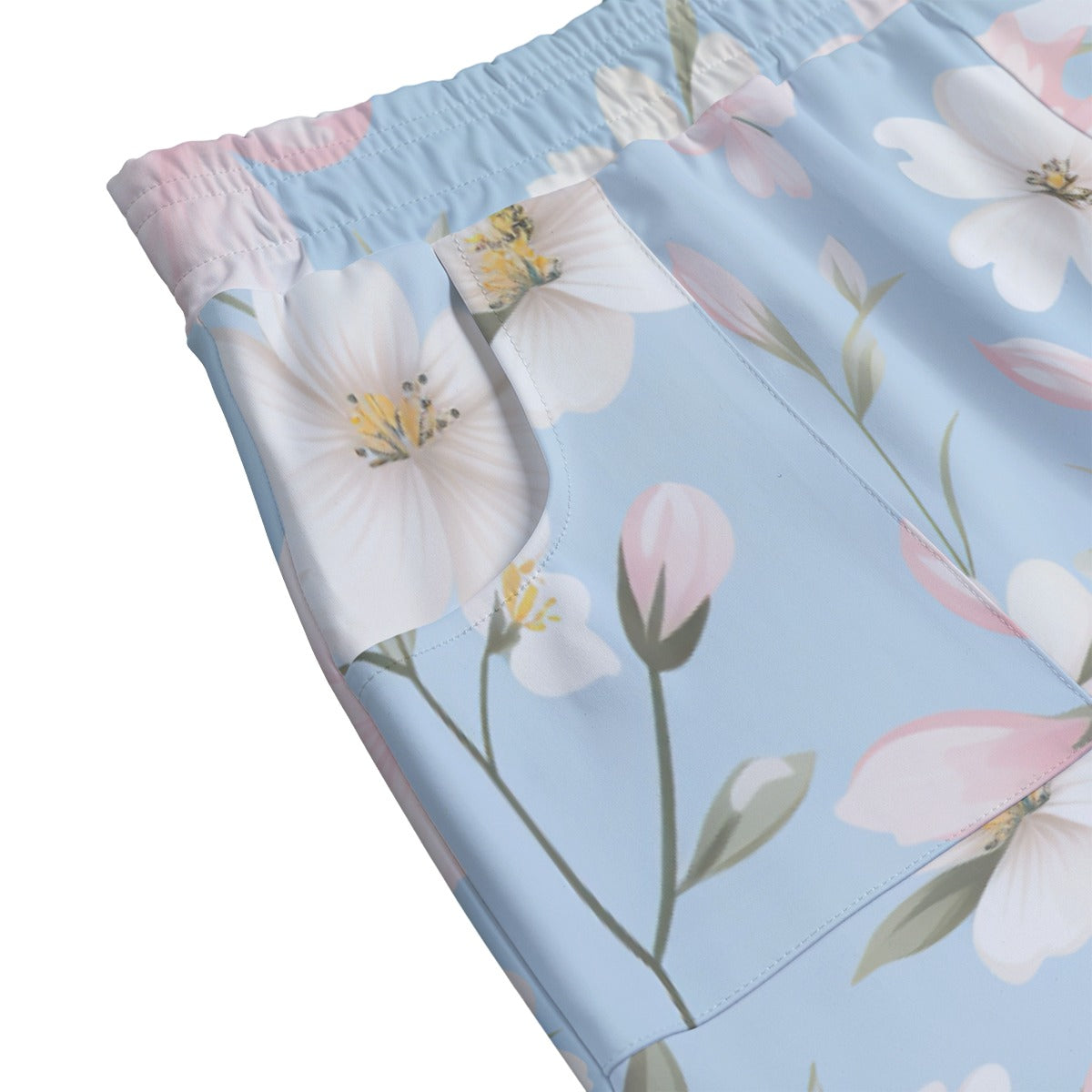 Pastel Blue Floral Pencil Skirt with Pockets