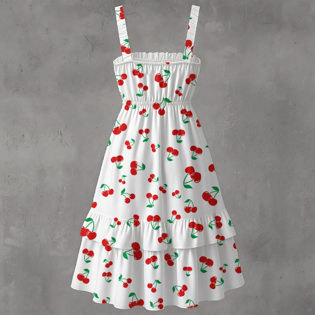 Cherry Ruffle Hem Dress – Cute Summer Sundress – Vintage Style Cherry Print Dress
