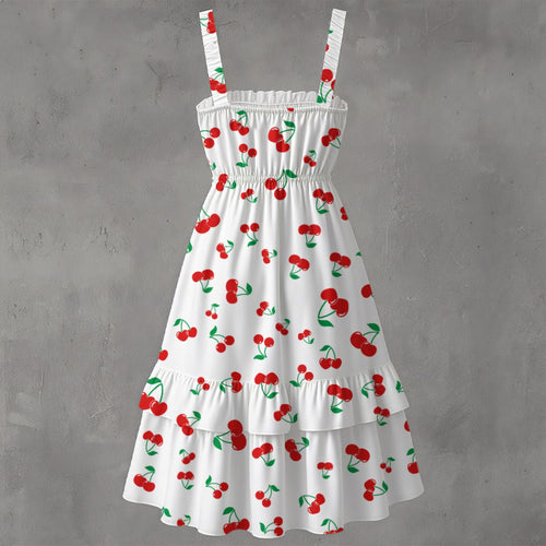 Cherry Ruffle Hem Dress – Cute Summer Sundress – Vintage Style Cherry Print Dress