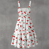 Cherry Ruffle Hem Dress – Cute Summer Sundress – Vintage Style Cherry Print Dress