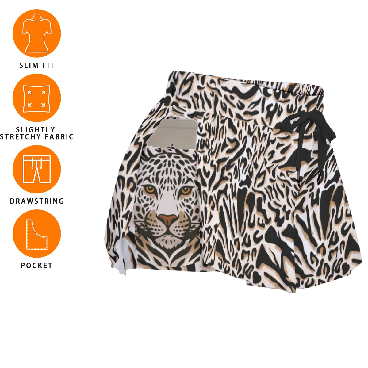 Kawaii Heaven Women's Leopard Print Skorts with Pockets - Sporty Skirt Shorts with Inner Legging, Microfiber Athletic Skort