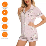 Women's Imitation Silk Short Sleeve Pajama Set with Bear Print