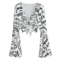 Kawaii Heaven Women's Mesh Blouse with Lace-Up and Bell Sleeves