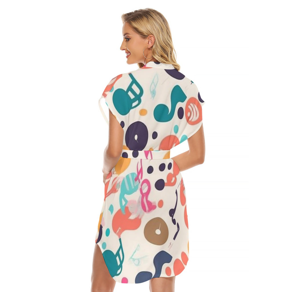 Melody Muse Women's Classic Wrap Dress with Stand-up Collar | Casual Style