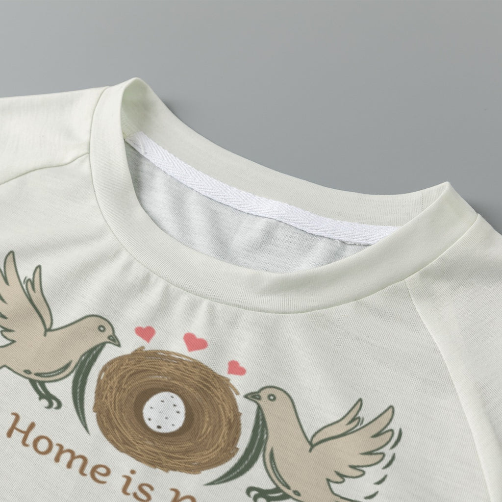 Home Is Mom Crop Tee – Cute Bird & Nest Graphic Women’s Shirt