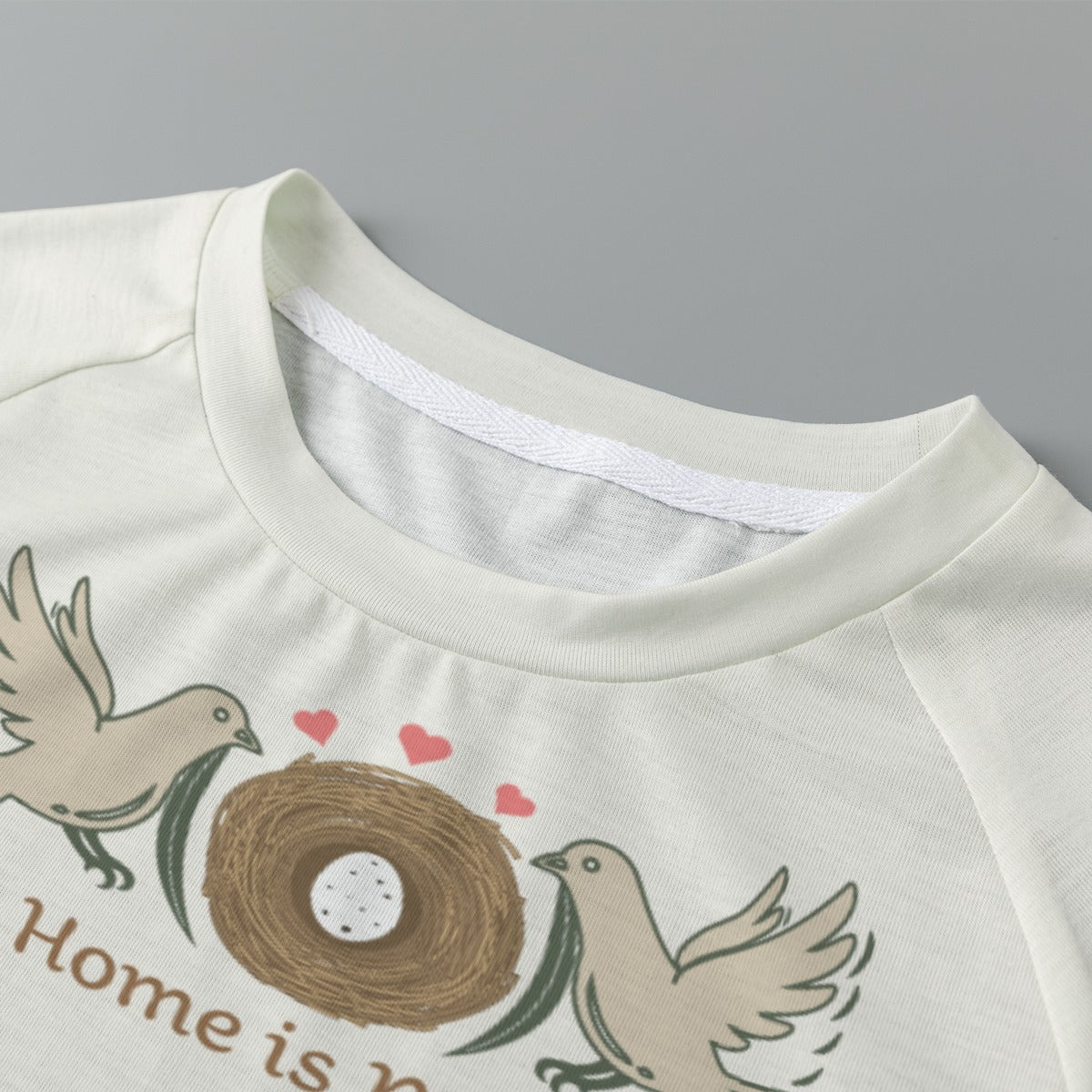 Home Is Mom Crop Tee – Cute Bird & Nest Graphic Women’s Shirt