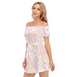 Women's Off-Shoulder Ruffle Dress with Lotus Lace - Kawaii Heaven Blush Garden Style