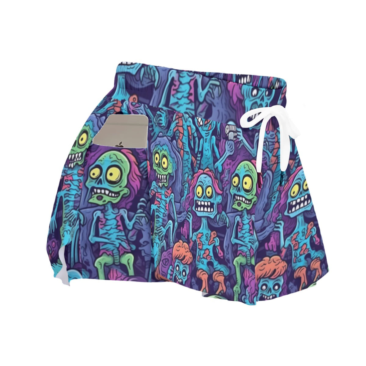 Zombie Cartoon Print Women's Sport Skorts - Colorful Athletic Skorts with Side Pockets and Elastic Waist