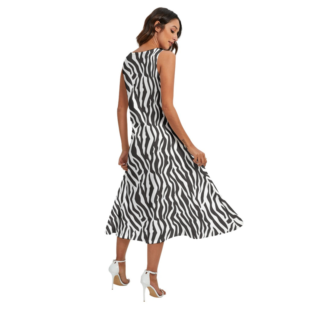 Zebra Print Maxi Dress – Sleeveless Casual Pocket Dress