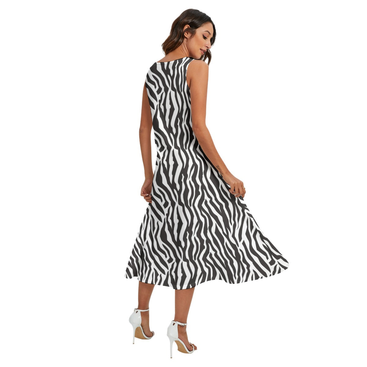 Zebra Print Maxi Dress – Sleeveless Casual Pocket Dress