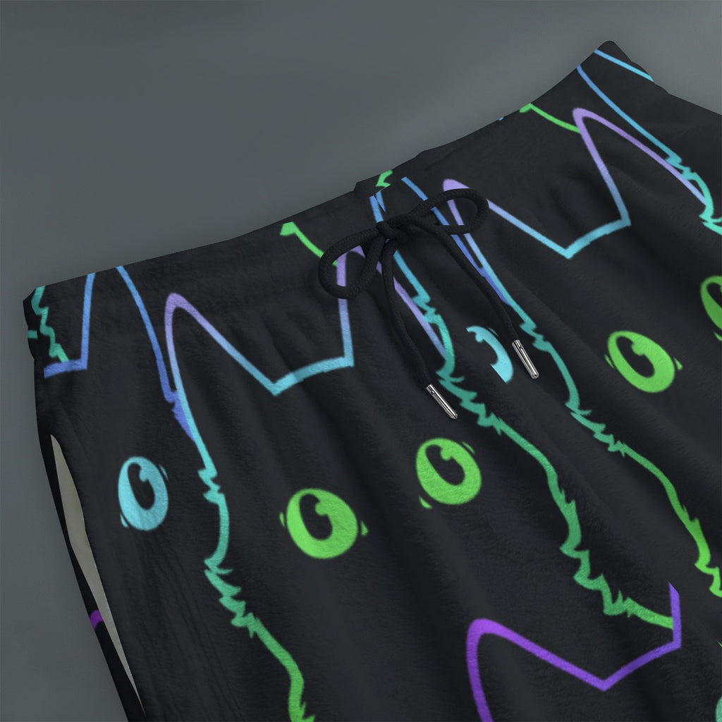 Neon Cat Fleece Joggers – Cute Black Cat Lounge Pants
