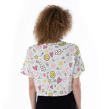 Kawaii Smiley Face Crop Top – Cute Cartoon Print Cropped T-Shirt