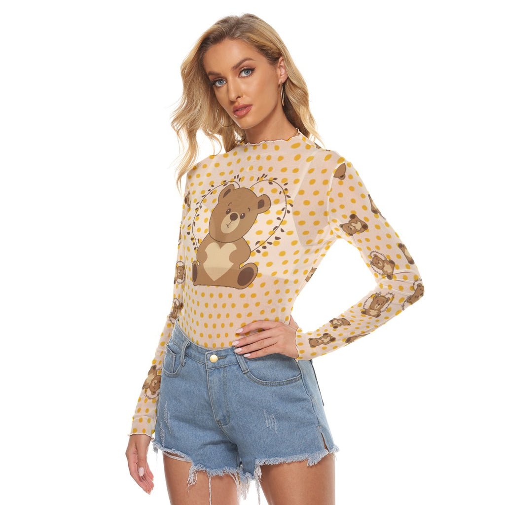 Teddy Bear Mesh Long Sleeve Top – Sheer Kawaii Style