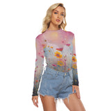 Sheer Mesh Long Sleeve T-Shirt for Women – Lightweight Fitted Top