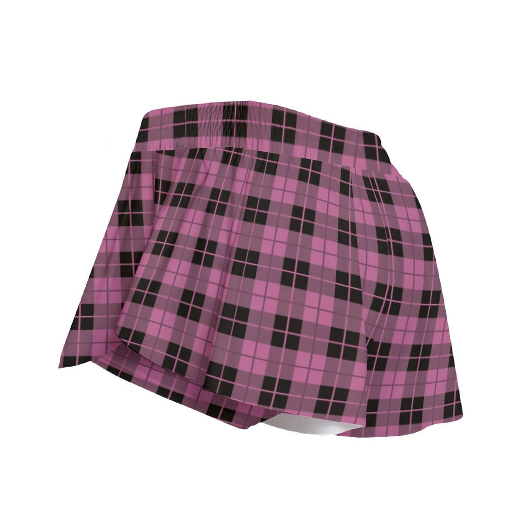 Pink Plaid Skull Skort – Gothic Skirt Shorts with Pockets