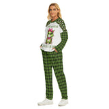 Funny Christmas Pajama Set – “Merry Whatever / Santa Can’t Fix This” Green Plaid Loungewear