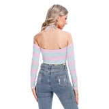 Butterfly Off-Shoulder Crop Top – Halter Neck Long Sleeve Top