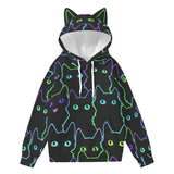 Kawaii Heaven Women's Cat Ear Hoodie with Neon Print and Decorative Ears
