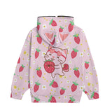 Kawaii Strawberry Cat Zip-Up Hoodie for Unisex - Pink Anime-Inspired Pullover with Decorative Ears