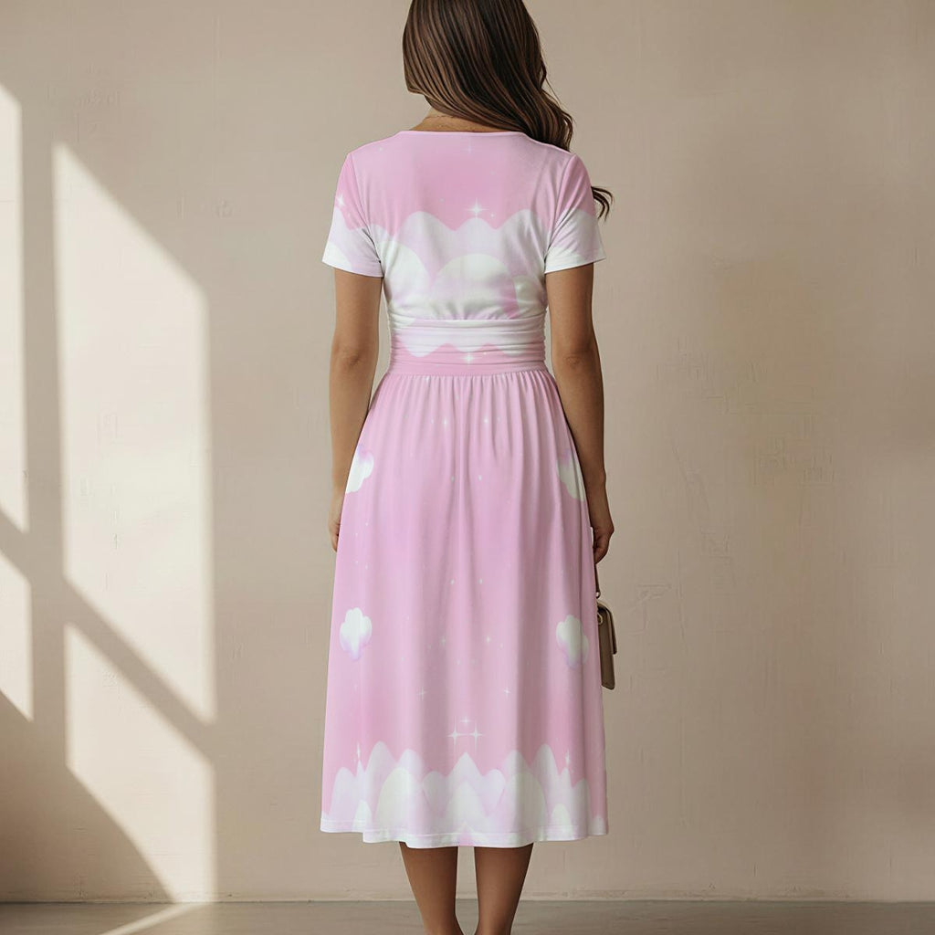 Pastel Pink Cloud Celestial Midi Dress