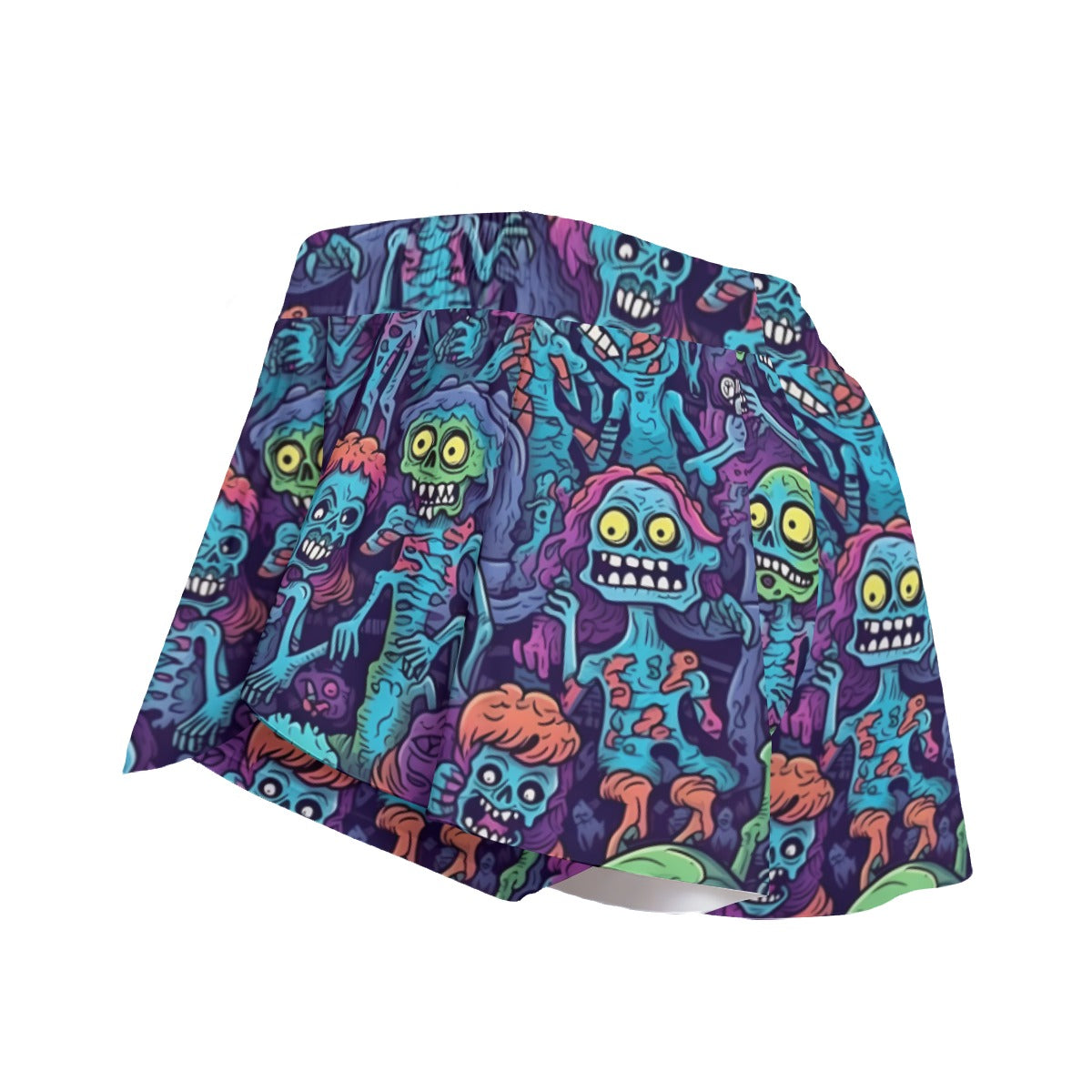 Zombie Cartoon Print Women's Sport Skorts - Colorful Athletic Skorts with Side Pockets and Elastic Waist