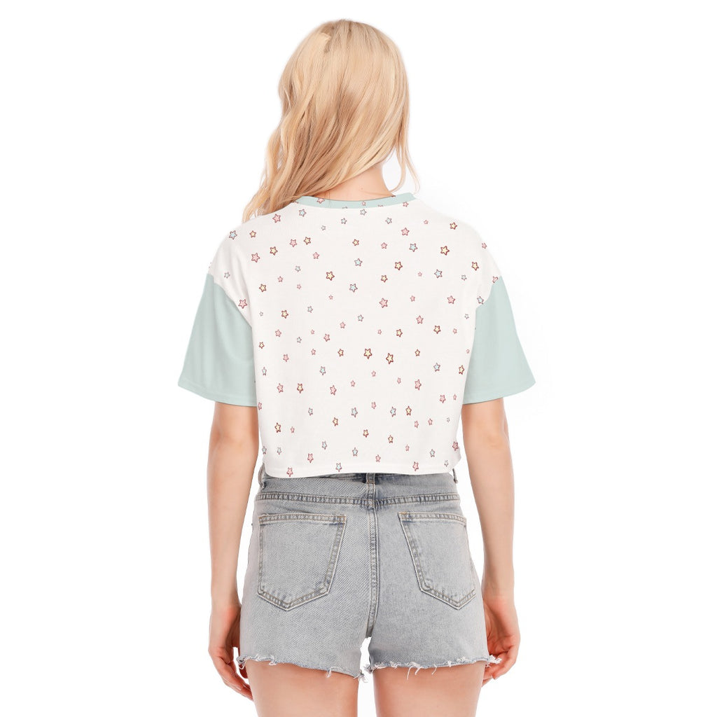 Kawaii Blue Star Cropped T-shirt - Cute Aesthetic Y2K Crop Top for Women, 100% Cotton Regular Fit with Navel Design