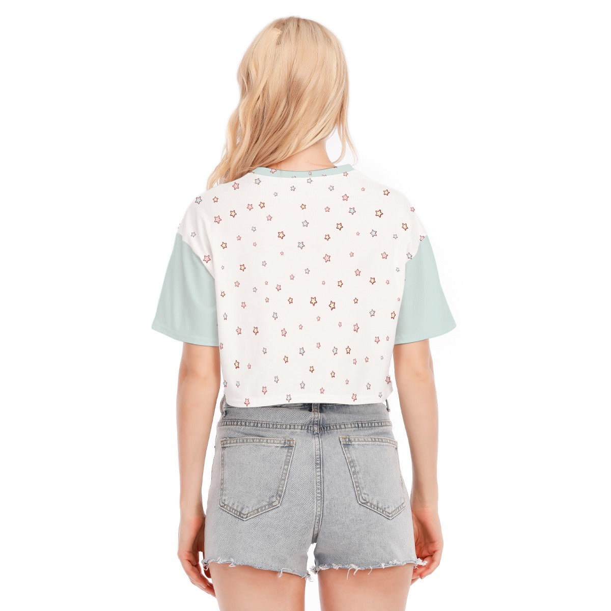 Kawaii Blue Star Cropped T-shirt - Cute Aesthetic Y2K Crop Top for Women, 100% Cotton Regular Fit with Navel Design