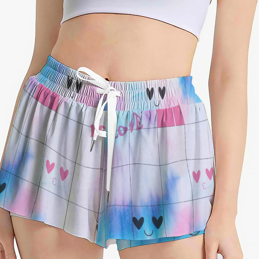 Kawaii Heaven Women's Pastel Love Grid Skort with Heartful Style & Pocket