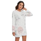 Women's Pastel Kawaii Kitty Round Neck Raglan Sleeve Sweater | Polyester