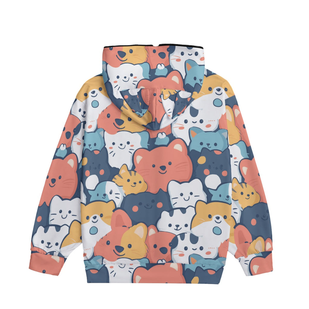 Cartoon Animal Zip Hoodie – Playful Cat & Dog Graphic Jacket