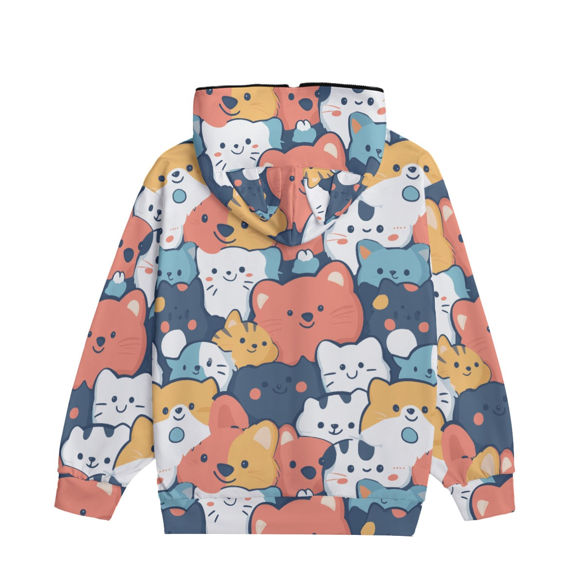 Cartoon Animal Zip Hoodie – Playful Cat & Dog Graphic Jacket