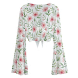 Floral Mesh Tie Front Top – Sheer Bell Sleeve Blouse