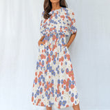 Floral Midi Dress – Women’s Summer Casual Outfit with Elastic Waist