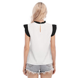 Kawaii Heaven Women's Panda Graphic Ruffle Sleeve Blouse with Lace Collar - White