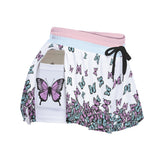 Women's Butterfly Print Athletic Skorts - White Drawstring Sport Skorts with Side Pockets and Built-in Shorts