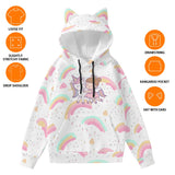 Kawaii Unicorn Cat Ear Hoodie for Women - Cute Pullover with Decorative Ears and High-Quality Print
