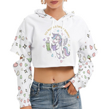Unicorn Cropped Hoodie with Heart Sleeves – Soft Fleece Interior & Cute Pastel Design