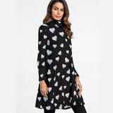 Heart Print Turtleneck Dress – Kawaii Long Sleeve Winter Outfit