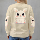 Kawaii Bunny Fleece Sweatshirt for Women - Cozy Rabbit Crew Neck Pullover