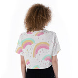 Kawaii Heaven Rainbow Heart Cropped T-Shirt - Cute Pastel Graphic Crop Top for Gym Yoga Outdoor Activities