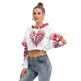 Heart Print Crop Hoodie – Cozy Cropped Hoodie with Drawstring