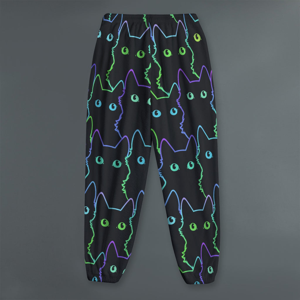 Neon Cat Fleece Joggers – Cute Black Cat Lounge Pants