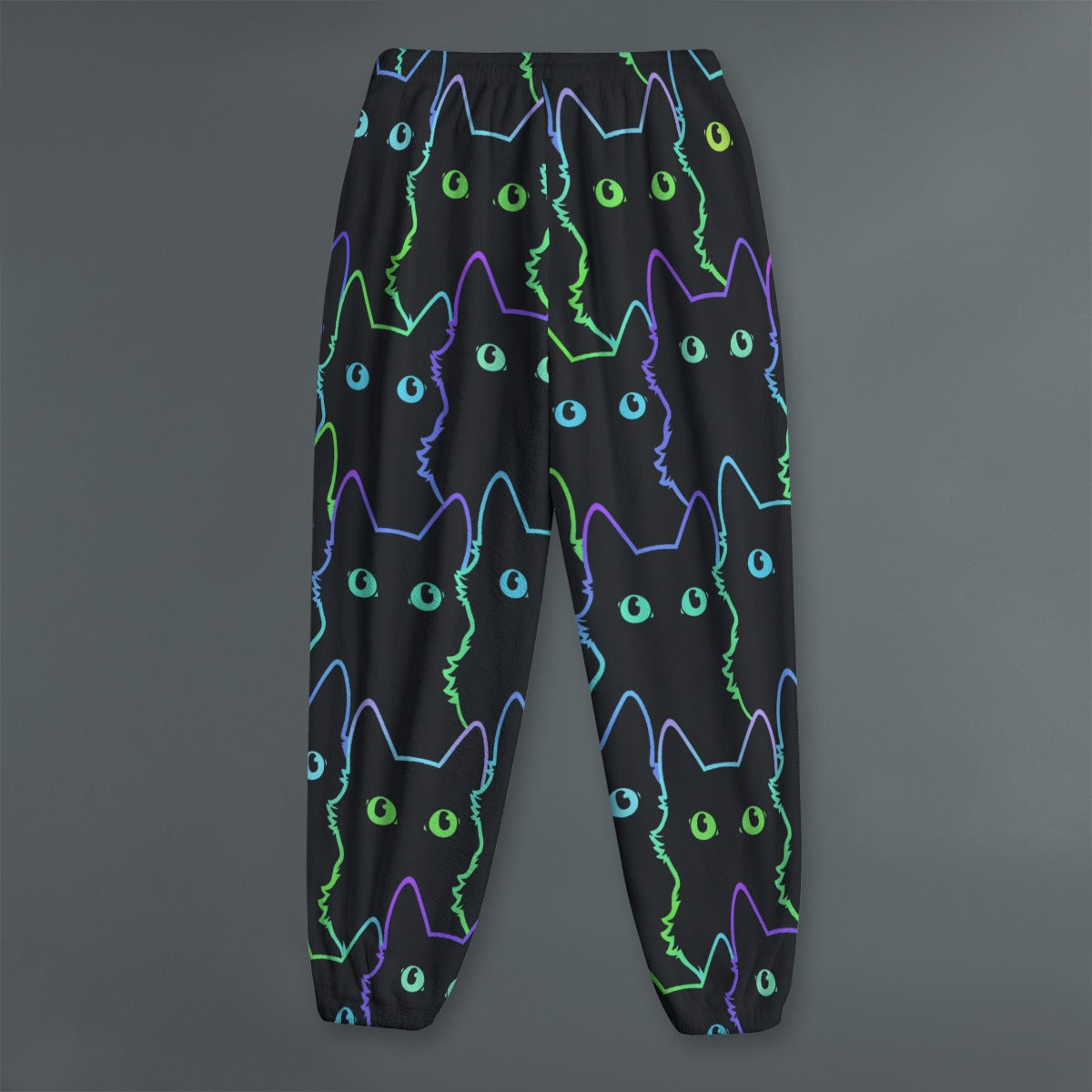 Neon Cat Fleece Joggers – Cute Black Cat Lounge Pants