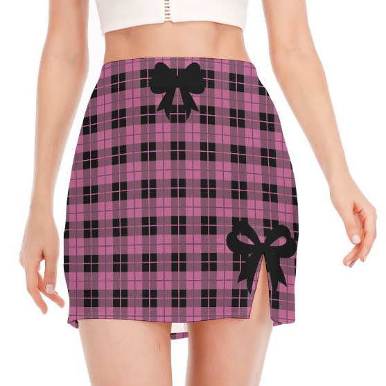 Pink Plaid Bow Mini Skirt – Y2K Soft Goth Energy