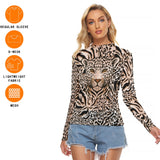Leopard Face Mesh Top – Animal Print Long Sleeve Slim Fit Shirt